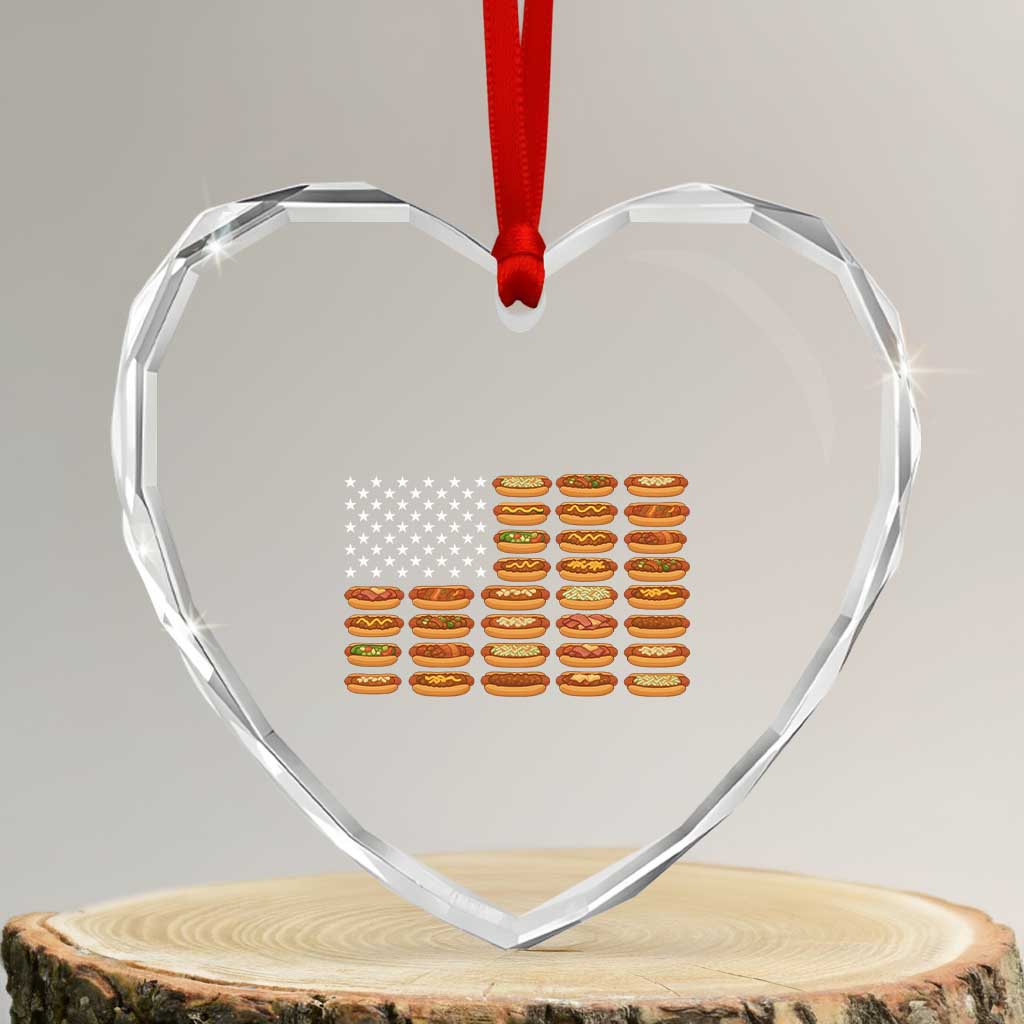 Funny Hot Dog American Flag Heart Crystal Glass Ornament Patriotic USA 4th of July Summer BBQ Party - Wonder Print Shop