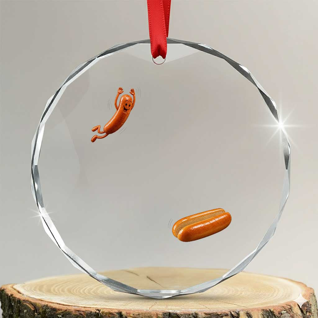 Funny Hot Dog Crystal Glass Ornament Hotdog Jumping Into Bun Sausage BBQ Grilling High Dive