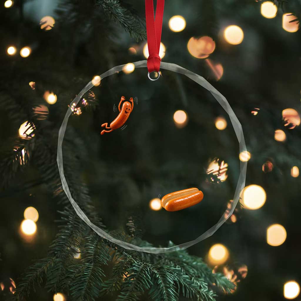Funny Hot Dog Crystal Glass Ornament Hotdog Jumping Into Bun Sausage BBQ Grilling High Dive