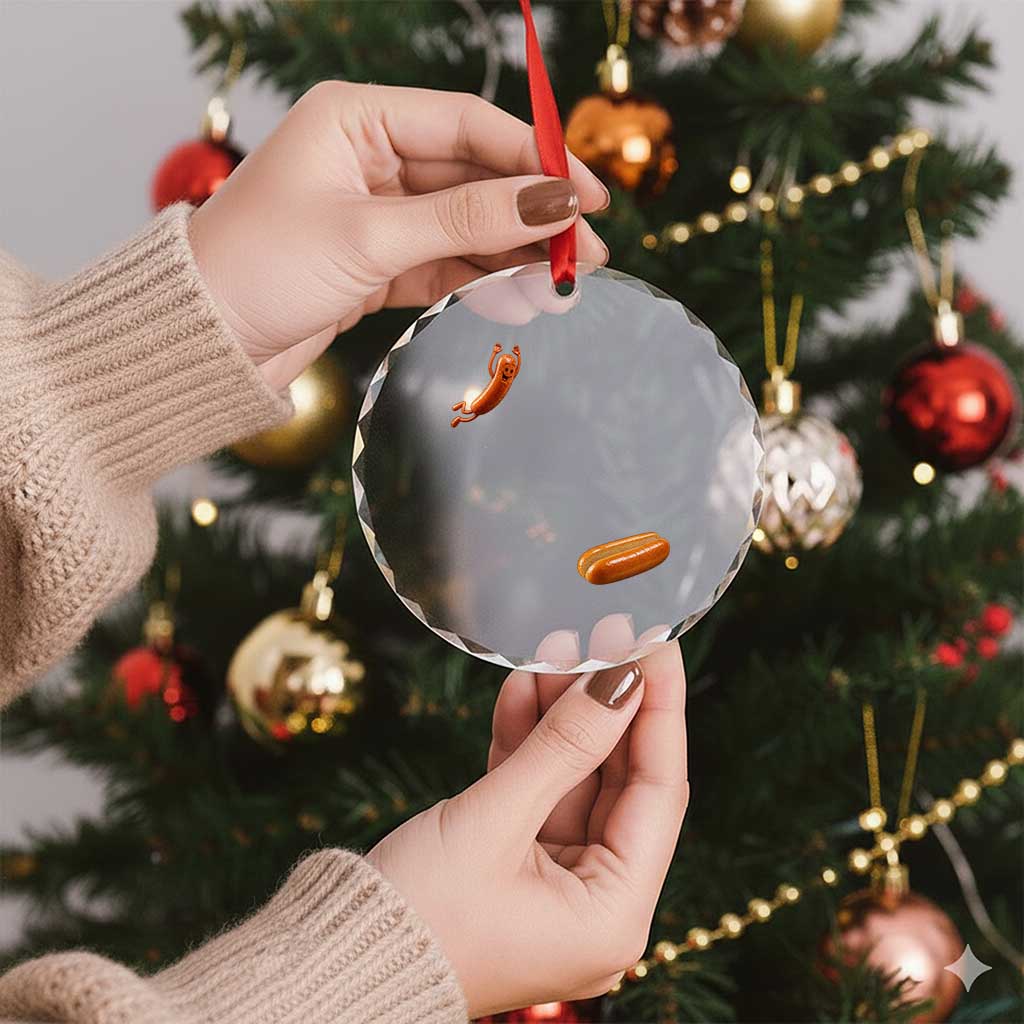 Funny Hot Dog Crystal Glass Ornament Hotdog Jumping Into Bun Sausage BBQ Grilling High Dive