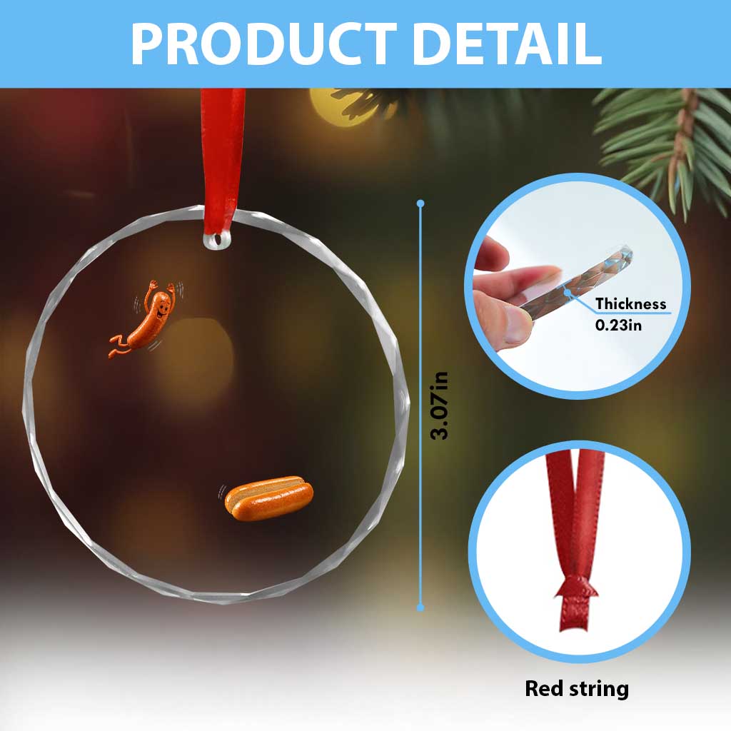 Funny Hot Dog Crystal Glass Ornament Hotdog Jumping Into Bun Sausage BBQ Grilling High Dive