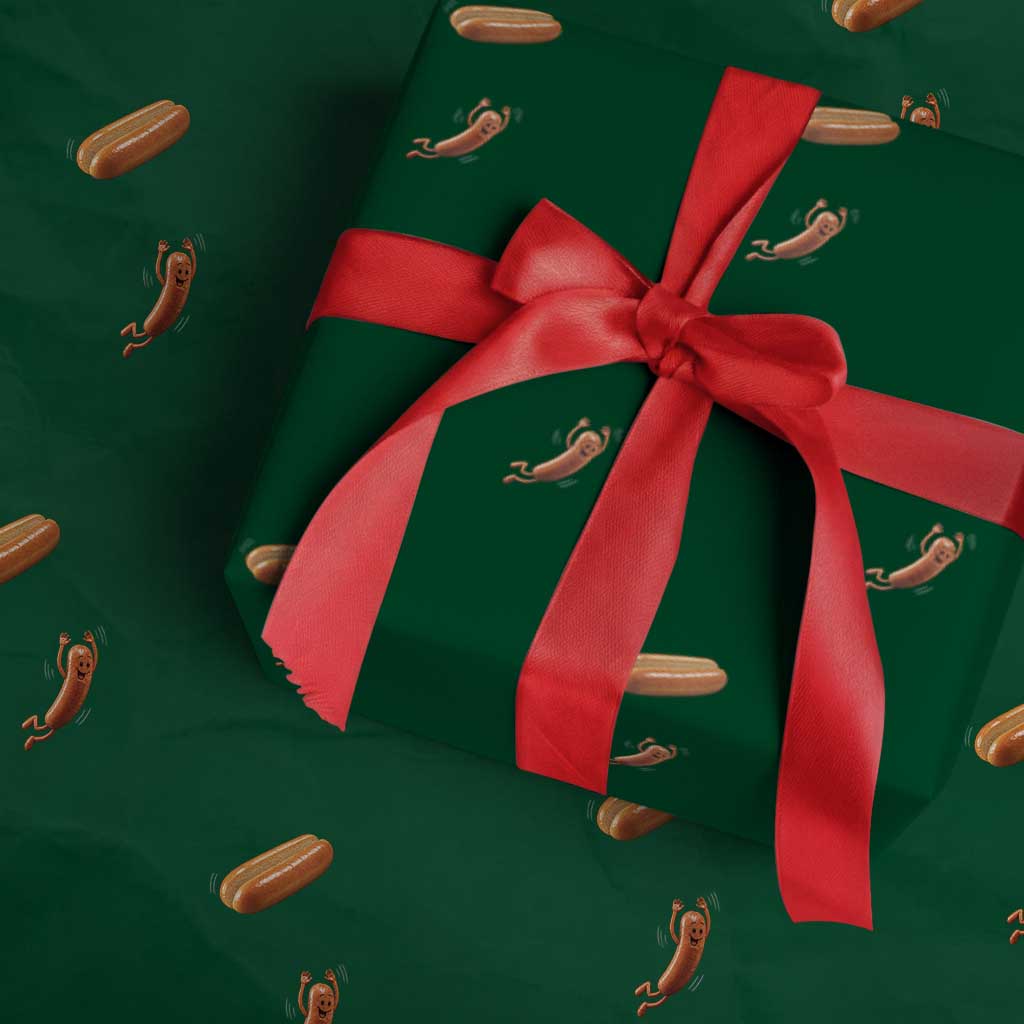 Funny Hot Dog Wrapping Paper Roll Hotdog Jumping Into Bun Sausage BBQ Grilling High Dive