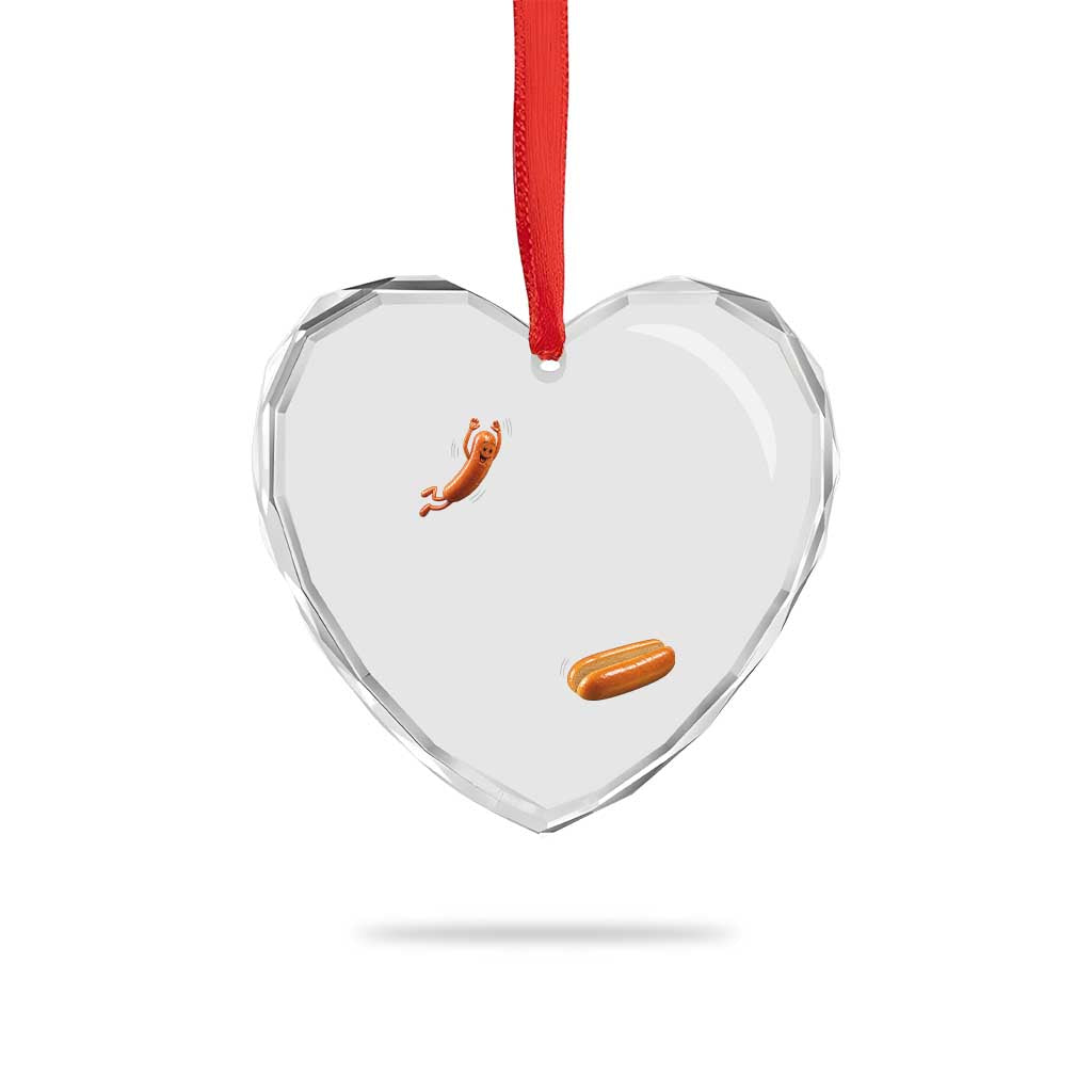 Funny Hot Dog Heart Crystal Glass Ornament Hotdog Jumping Into Bun Sausage BBQ Grilling High Dive