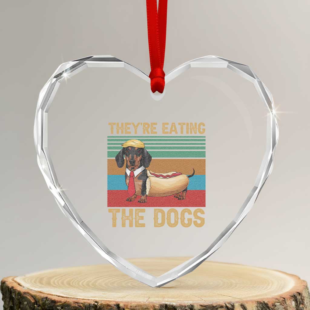 Funny Hot Dog Lover Heart Crystal Glass Ornament They're Eating The Dogs Dachshund - Wonder Print Shop
