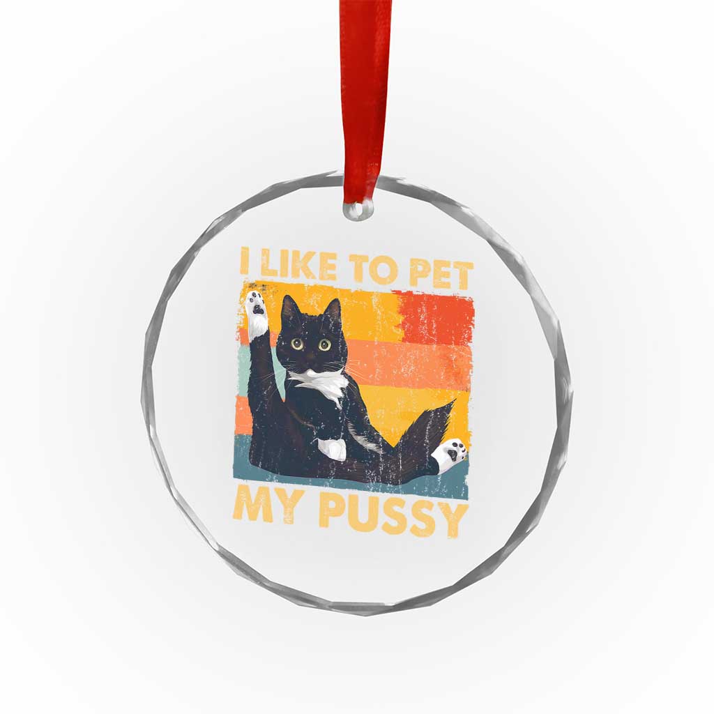 Funny Humor Saying Cat Crystal Glass Ornament I Like To Pet My Pussy Naughty Vintage - Wonder Print Shop