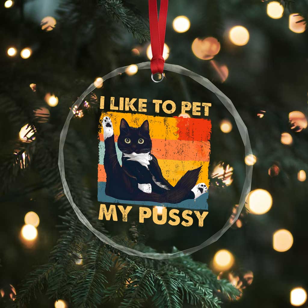 Funny Humor Saying Cat Crystal Glass Ornament I Like To Pet My Pussy Naughty Vintage - Wonder Print Shop
