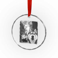 Funny Husky Chaos Crystal Glass Ornament Cool Dog Selfie With Burning Car
