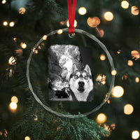 Funny Husky Chaos Crystal Glass Ornament Cool Dog Selfie With Burning Car
