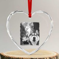 Funny Husky Chaos Heart Crystal Glass Ornament Cool Dog Selfie With Burning Car