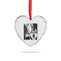Funny Husky Chaos Heart Crystal Glass Ornament Cool Dog Selfie With Burning Car