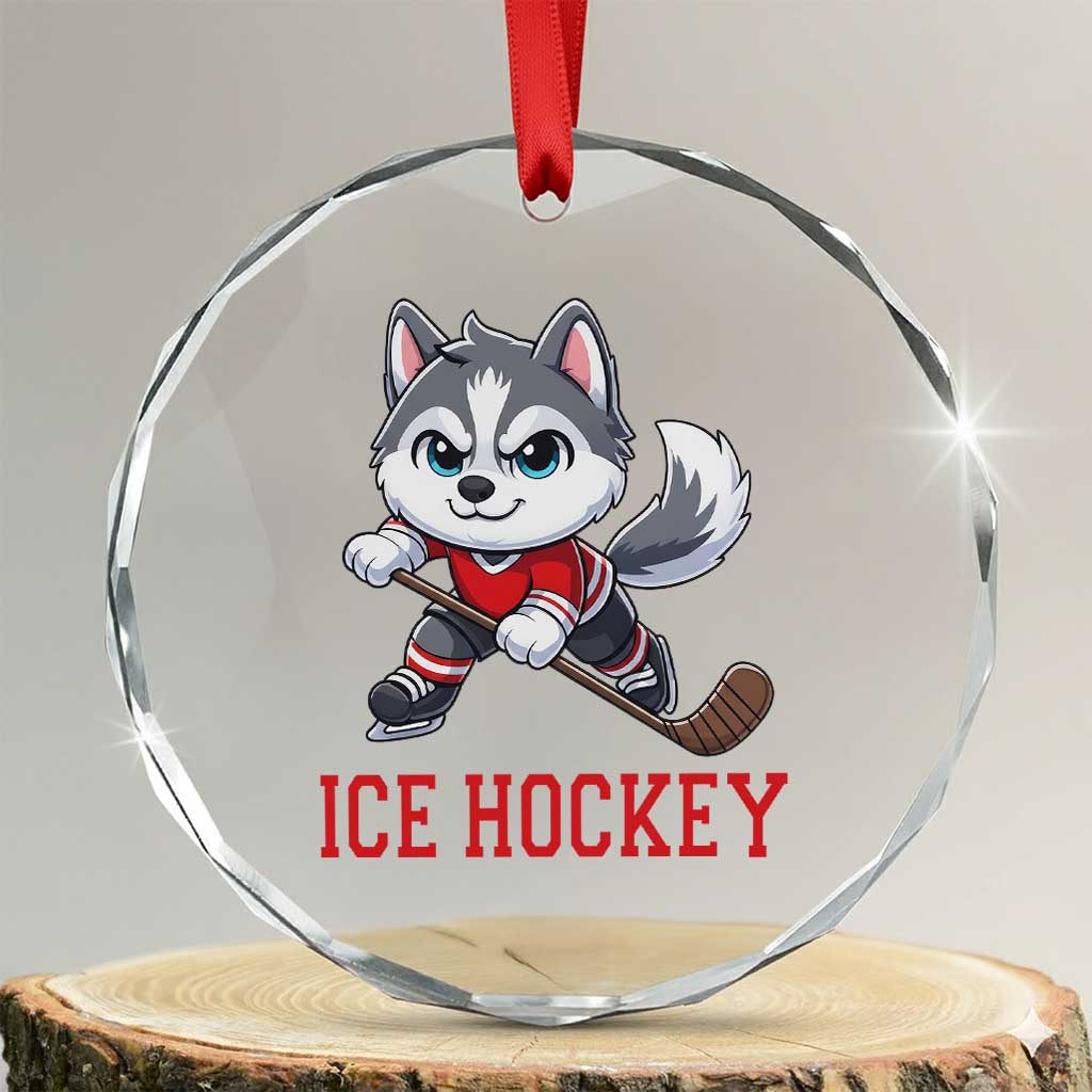 Funny Husky Playing Ice Hockey Crystal Glass Ornament Gift For Dog Lovers - Wonder Print Shop