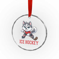 Funny Husky Playing Ice Hockey Crystal Glass Ornament Gift For Dog Lovers - Wonder Print Shop