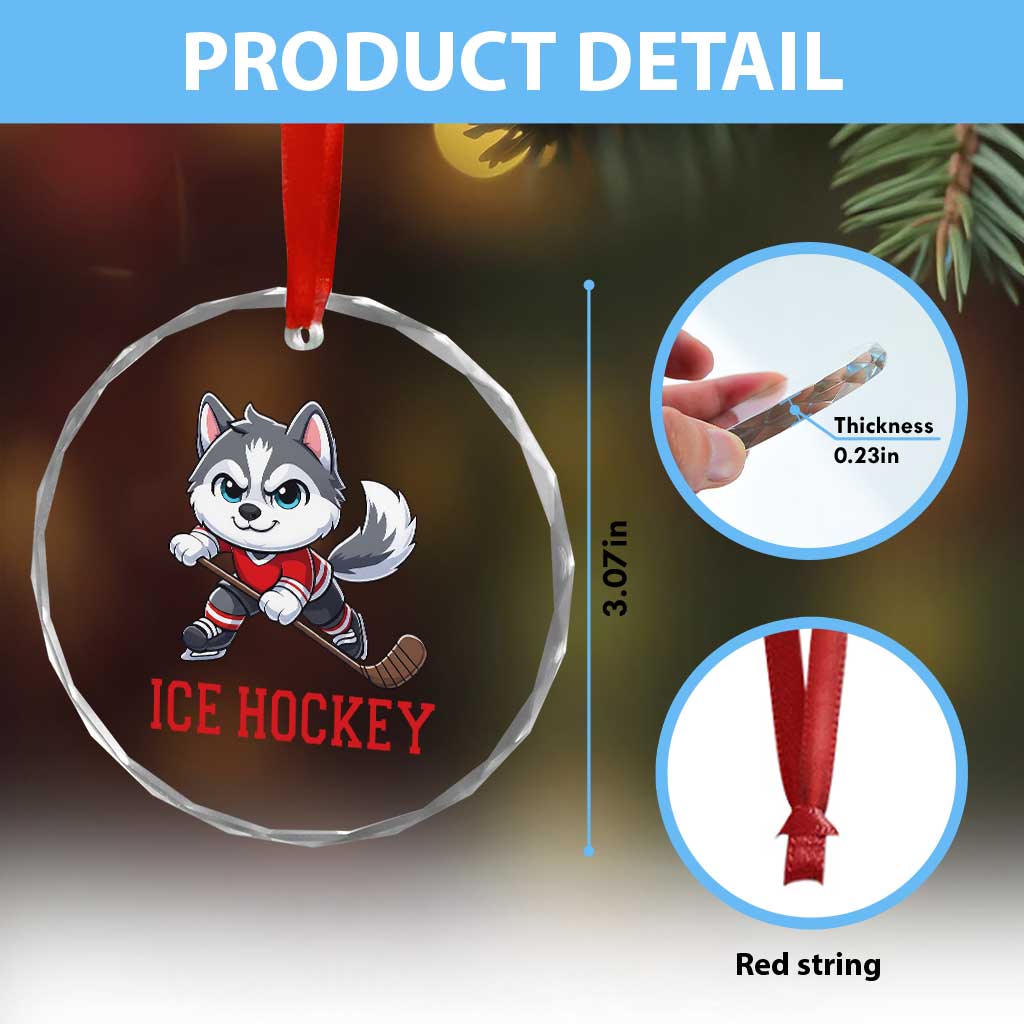 Funny Husky Playing Ice Hockey Crystal Glass Ornament Gift For Dog Lovers - Wonder Print Shop