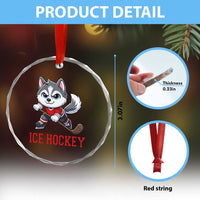 Funny Husky Playing Ice Hockey Crystal Glass Ornament Gift For Dog Lovers - Wonder Print Shop