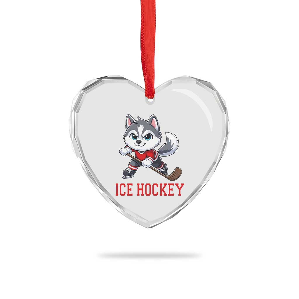 Funny Husky Playing Ice Hockey Heart Crystal Glass Ornament Gift For Dog Lovers - Wonder Print Shop
