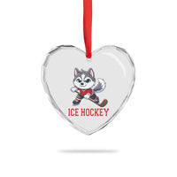 Funny Husky Playing Ice Hockey Heart Crystal Glass Ornament Gift For Dog Lovers - Wonder Print Shop
