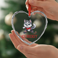 Funny Husky Playing Ice Hockey Heart Crystal Glass Ornament Gift For Dog Lovers - Wonder Print Shop