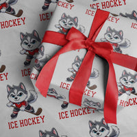 Funny Husky Playing Ice Hockey Wrapping Paper Roll Gift For Dog Lovers - Wonder Print Shop