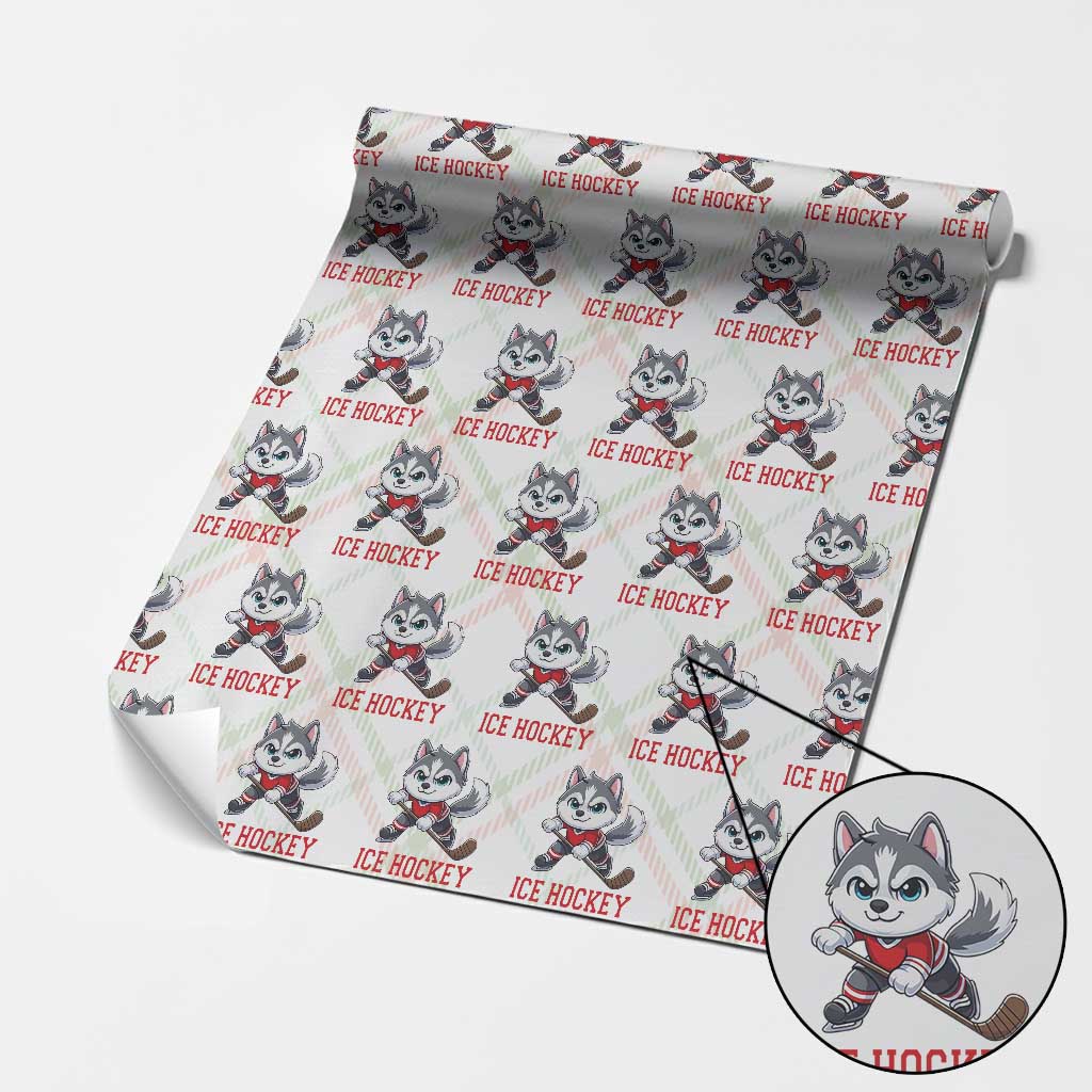 Funny Husky Playing Ice Hockey Wrapping Paper Roll Gift For Dog Lovers - Wonder Print Shop