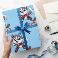 Funny Husky Playing Ice Hockey Wrapping Paper Roll Gift For Dog Lovers - Wonder Print Shop