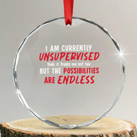 Funny I Am Currently Unsupervised But The Possibilities Are Endless Crystal Glass Ornament