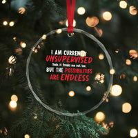 Funny I Am Currently Unsupervised But The Possibilities Are Endless Crystal Glass Ornament
