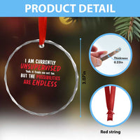 Funny I Am Currently Unsupervised But The Possibilities Are Endless Crystal Glass Ornament