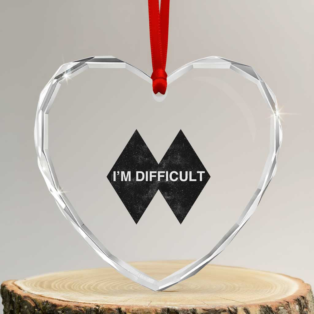 Funny I Am Difficult Double Black Diamond Ski Snowboard Heart Crystal Glass Ornament - Wonder Print Shop