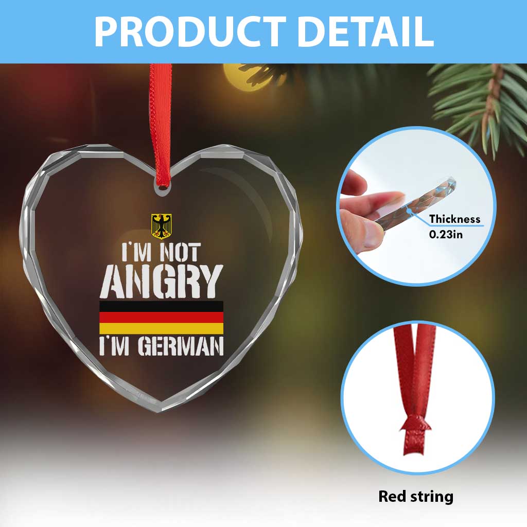 Funny I Am Not Angry I Am German Heart Crystal Glass Ornament Germany Flag German American - Wonder Print Shop
