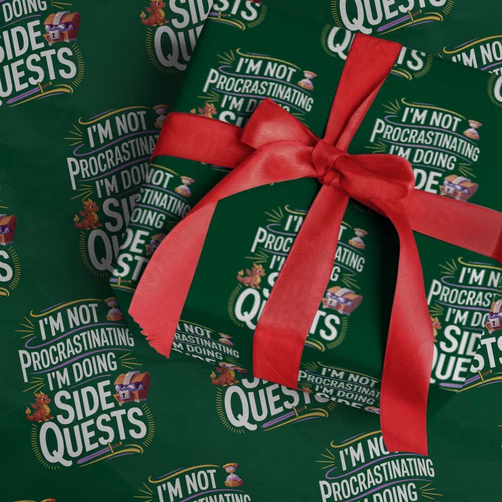 Funny I Am Not Procrastinating I Am Doing Side Quests Wrapping Paper Roll Fantasy RPG Gamer - Wonder Print Shop