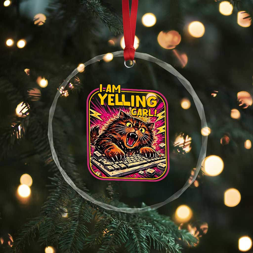 Funny I Am Yelling Carl Crystal Glass Ornament Screaming Donut Cat Meme
