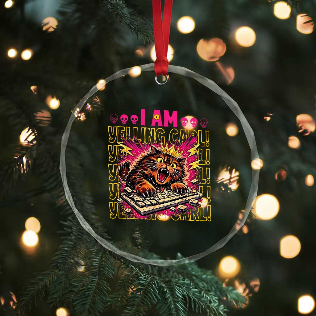 Funny I Am Yelling Carl Donut Cat Meme Crystal Glass Ornament