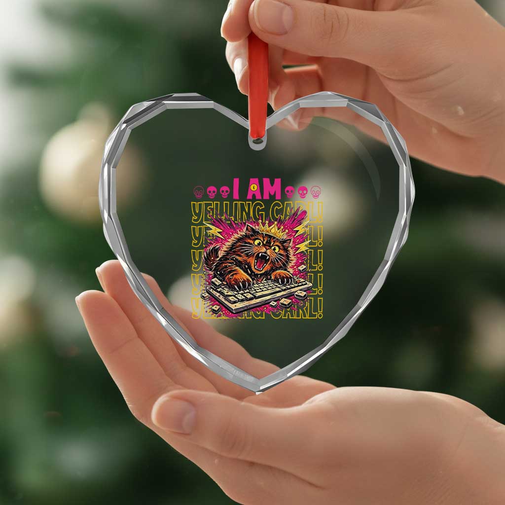 Funny I Am Yelling Carl Donut Cat Meme Heart Crystal Glass Ornament