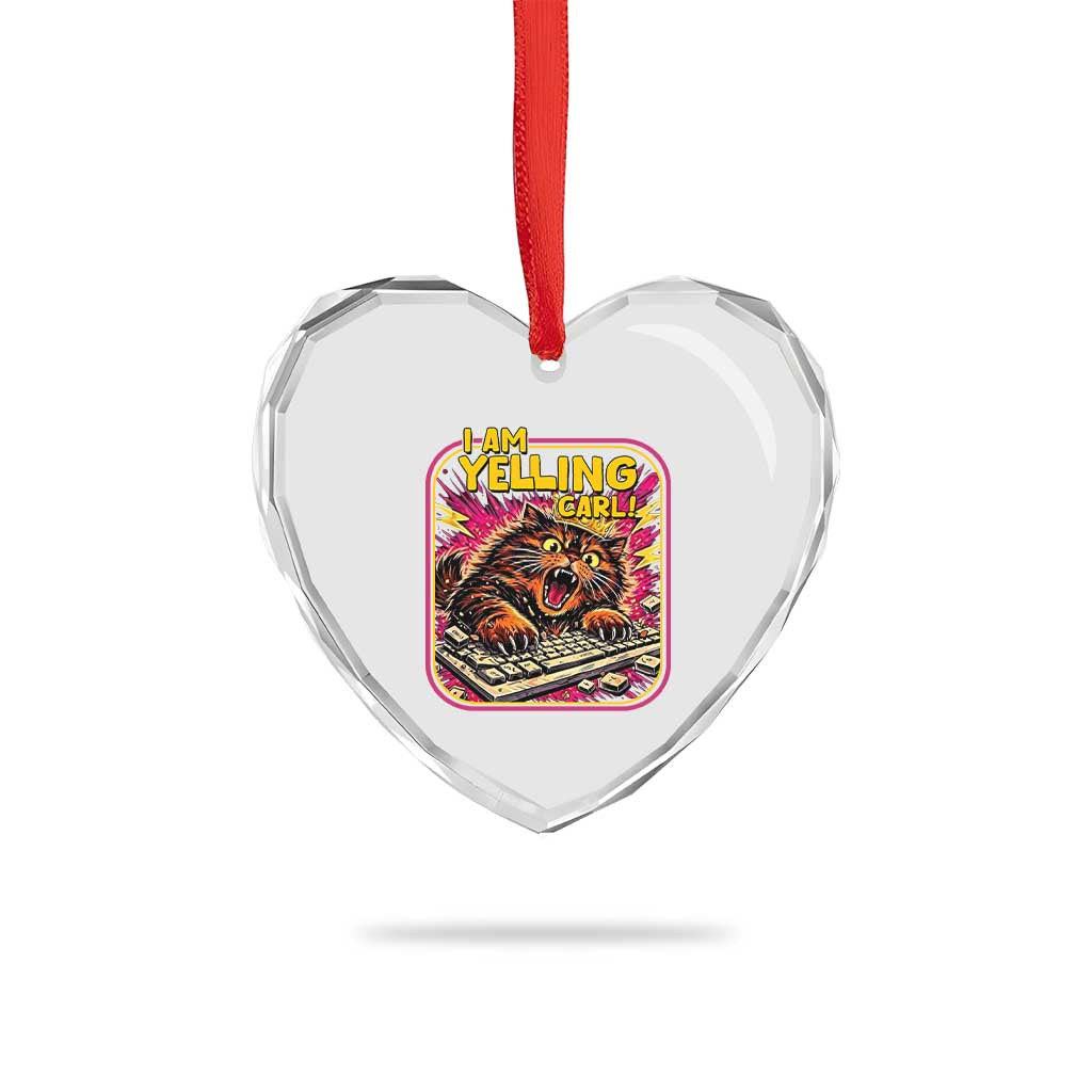 Funny I Am Yelling Carl Heart Crystal Glass Ornament Screaming Donut Cat Meme