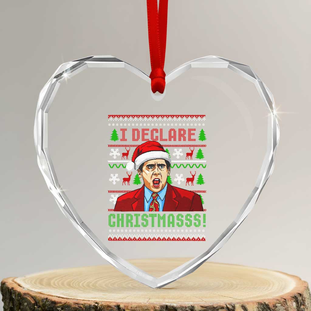 Funny I Declare Christmas Heart Crystal Glass Ornament Funny Christmas Office Holiday Meme - Wonder Print Shop