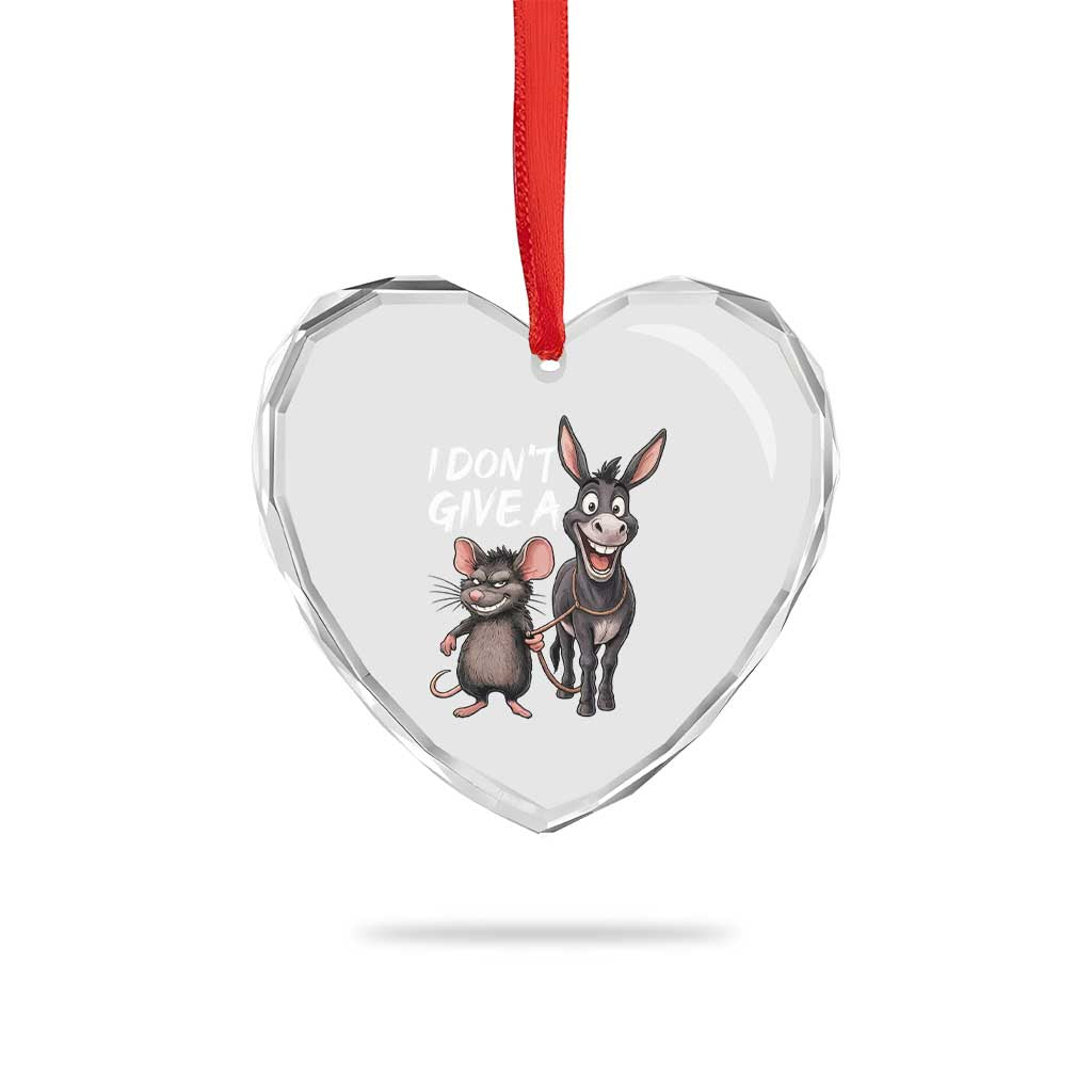 Funny I Dont Give a Rats Ass Heart Crystal Glass Ornament Donkey And Mouse Meme - Wonder Print Shop