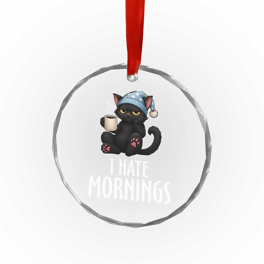 Funny I Hate Mornings Crystal Glass Ornament Cute Lazy Cat Drink Coffee - Wonder Print Shop