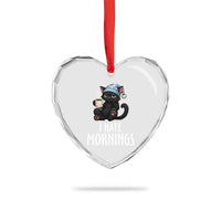 Funny I Hate Mornings Heart Crystal Glass Ornament Cute Lazy Cat Drink Coffee - Wonder Print Shop