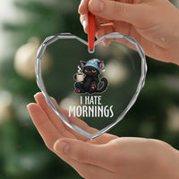 Funny I Hate Mornings Heart Crystal Glass Ornament Cute Lazy Cat Drink Coffee - Wonder Print Shop