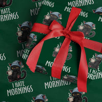 Funny I Hate Mornings Wrapping Paper Roll Cute Lazy Cat Drink Coffee - Wonder Print Shop