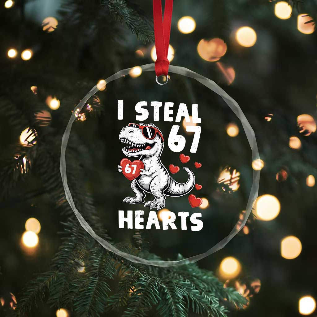 Funny I Steal 67 Hearts Valentines Day Six Seven Meme Crystal Glass Ornament