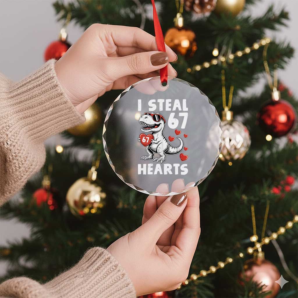 Funny I Steal 67 Hearts Valentines Day Six Seven Meme Crystal Glass Ornament