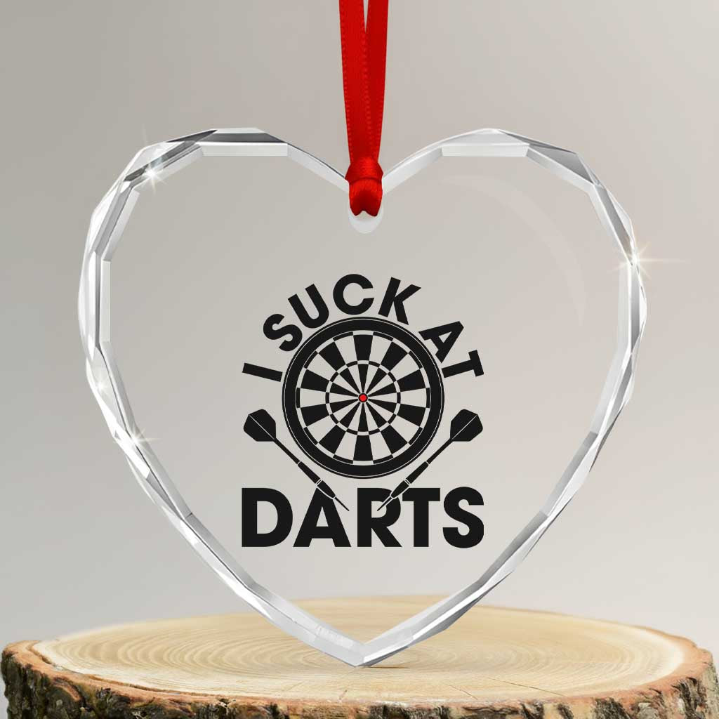 Funny I Suck At Darts Heart Crystal Glass Ornament Darts Lover Gift For Bad Players - Wonder Print Shop