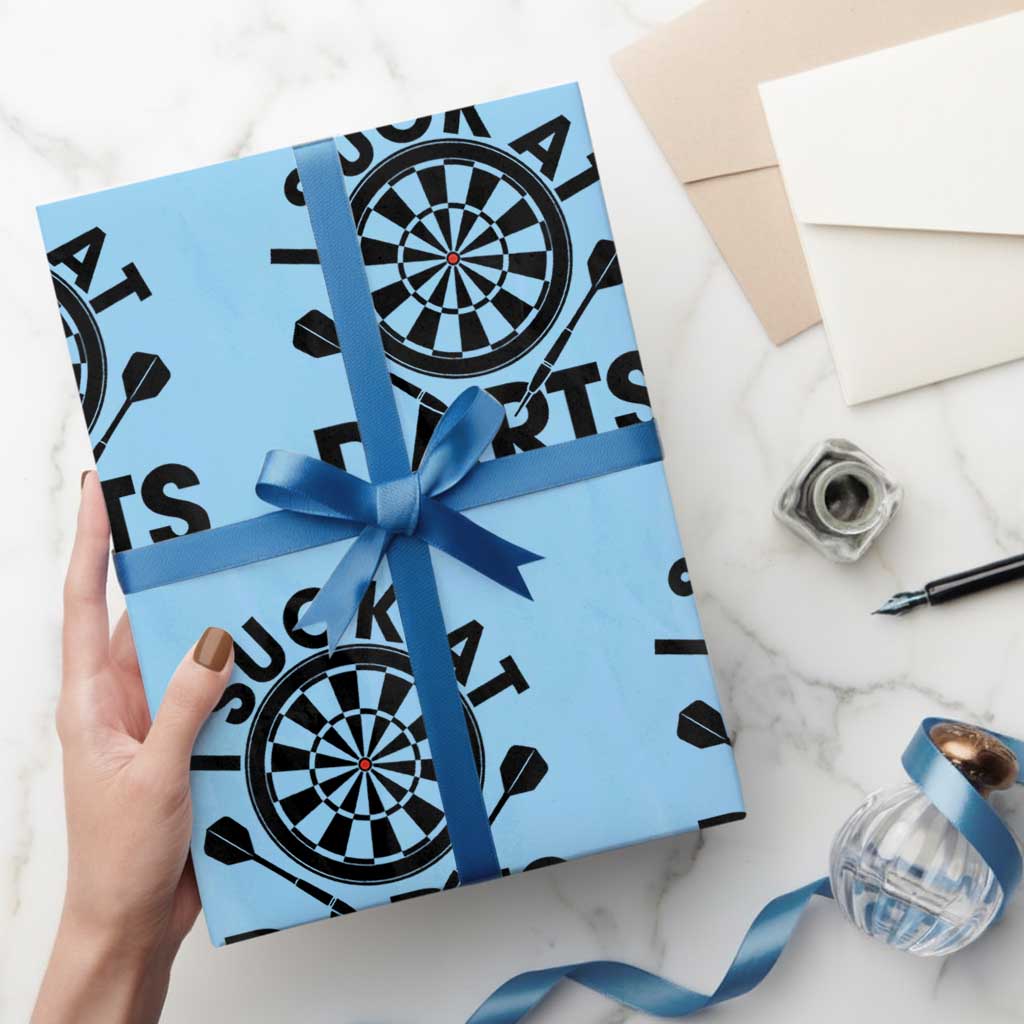 Funny I Suck At Darts Wrapping Paper Roll Darts Lover Gift For Bad Players - Wonder Print Shop