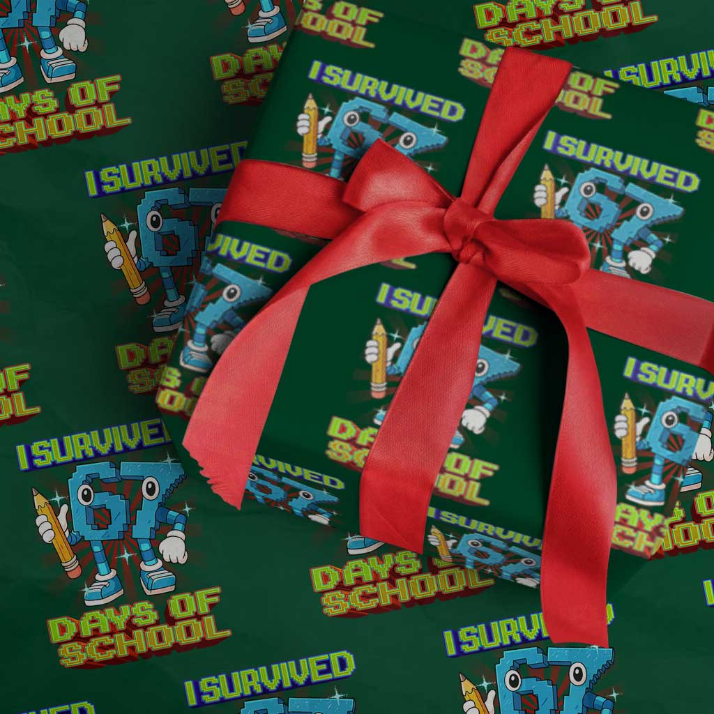 Funny I Survived 67 Days Of School Wrapping Paper Roll Six Seven Meme Pixel Game Gen Alpha - Wonder Print Shop