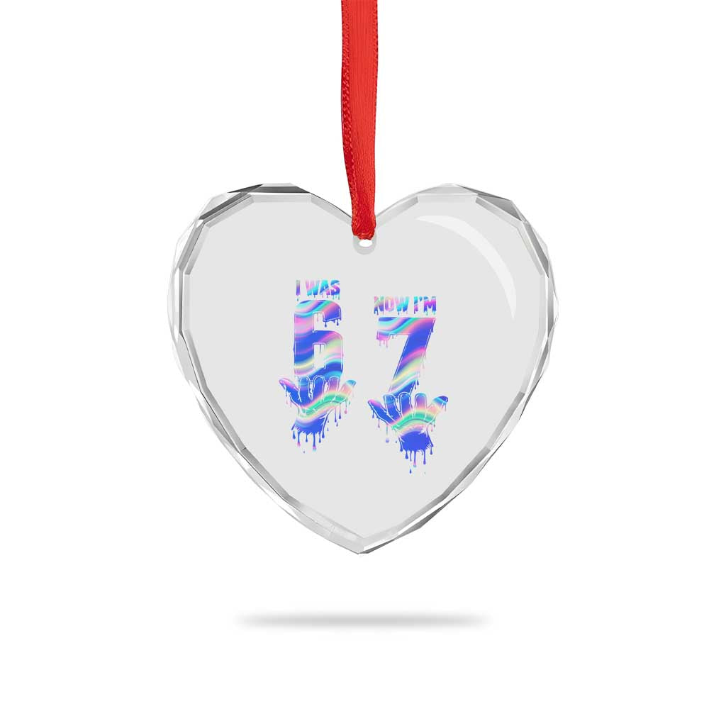 Funny I Was 6 Now I Am 7 Heart Crystal Glass Ornament Iridescent Effect Printed Kids Birthday - Wonder Print Shop
