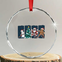 Funny Ice Hockey Christmas Gift Crystal Glass Ornament Santa Snowman And Gingerbread Playing Together - Wonder Print Shop
