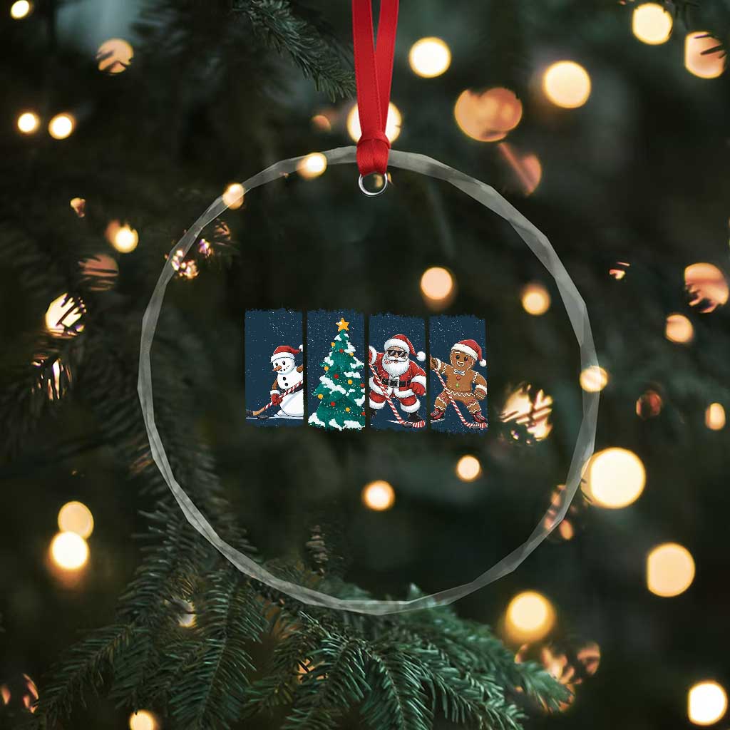 Funny Ice Hockey Christmas Gift Crystal Glass Ornament Santa Snowman And Gingerbread Playing Together - Wonder Print Shop