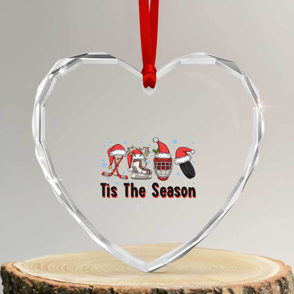 Funny Ice Hockey Christmas Gift Heart Crystal Glass Ornament Tis The Season - Wonder Print Shop