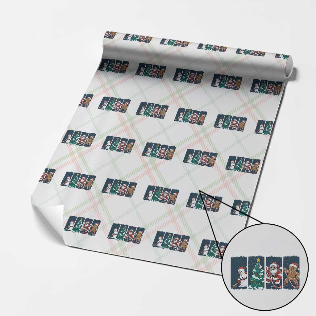 Funny Ice Hockey Christmas Gift Wrapping Paper Roll Santa Snowman And Gingerbread Playing Together - Wonder Print Shop